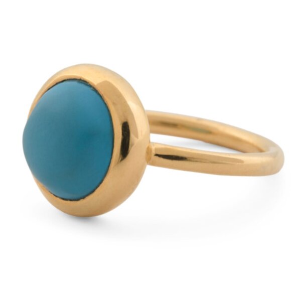 SHAANTI JEWELS 18k Gold Plated 925 Sterling Silver Turquoise Ring India Sz.8 - Picture 1 of 9